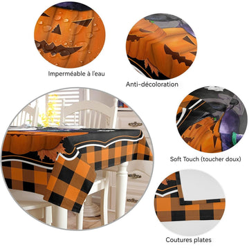 Nappe d'halloween 153x259cm halloween carré nappe citrouille et toile d'araignée decoration halloween effrayante tissu interieur